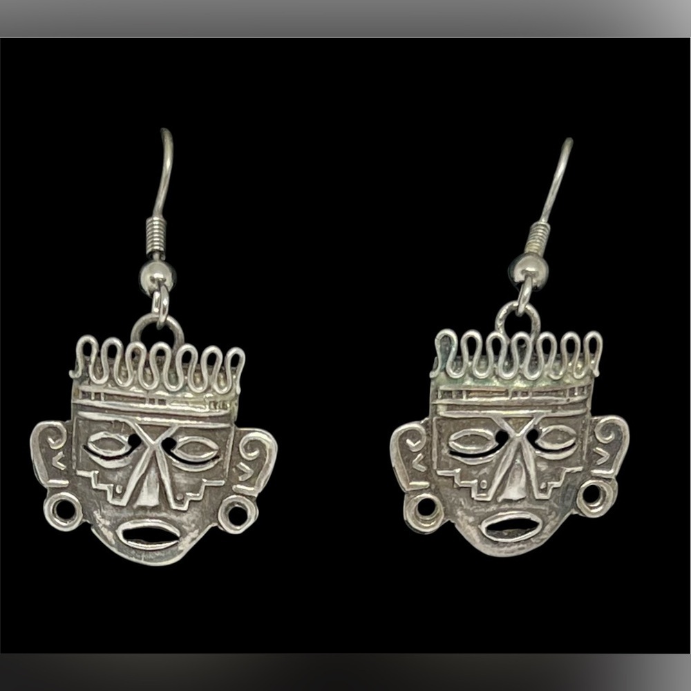 Vintage Mayan or Aztec Mask Earrings